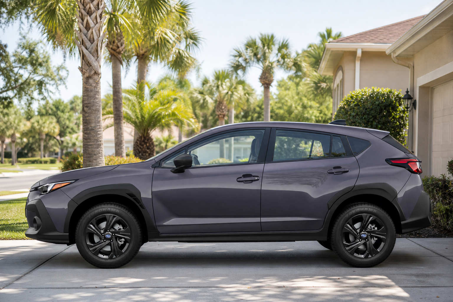 Clean unbadged SUV parked in a sunny Jacksonville driveway ready for a trade-in appraisal appointment