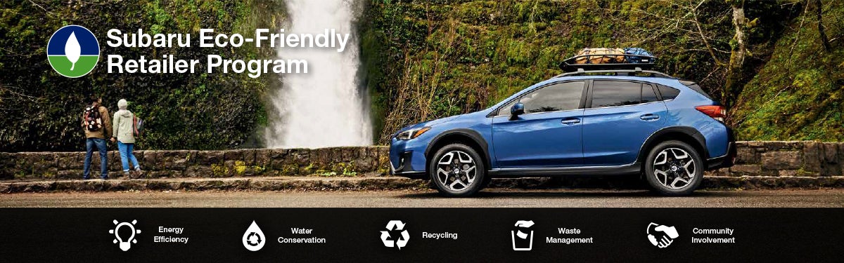 The Subaru Eco-Friendly Retailer Program logo with a blue Subaru and eco icons at bottom. | Hanania Subaru of Orange Park in Jacksonville FL