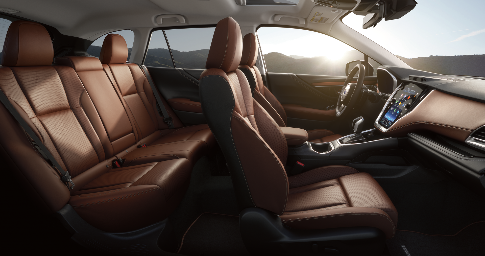 brown leather interior of a 2025 subaru outback