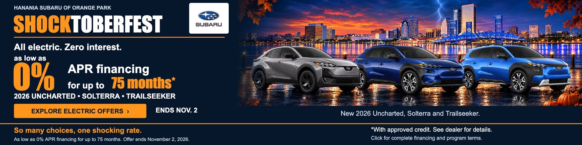 Shocktoberfest electric Subarus: as low as 0% APR